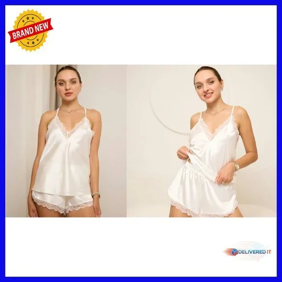 Satin Pajama Set, Cami & Shorts, Adjustable Straps, S-XXL - Picture 8 of 8